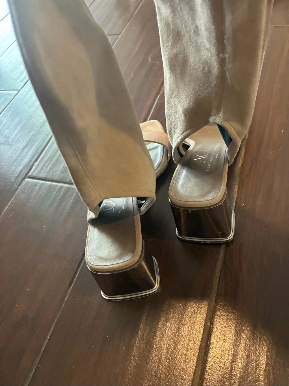 AGL Attilo Giusti Leombruni Beige Suede Thigh High heeled Boots- size 39